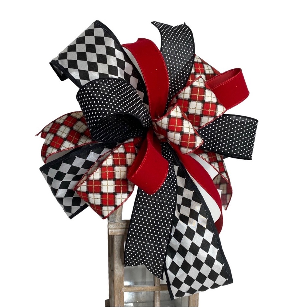 Large Harlequin Print Christmas Bow 15”